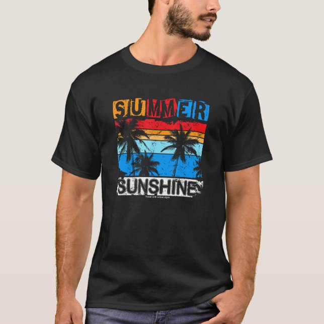 Summer Sunshine Feelings Beach Palm Trees Holiday  T-Shirt (Front)