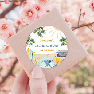 Summer Surf Birthday Party Classic Round Sticker