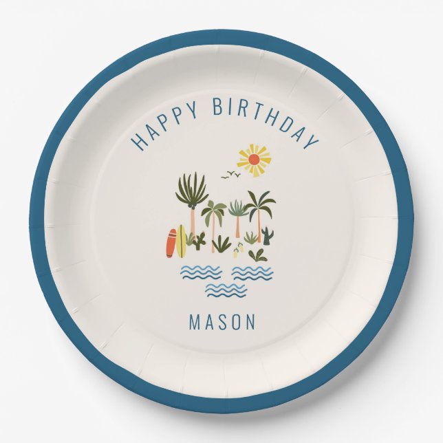 Summer Surf Birthday Party  Paper Plate (Front)
