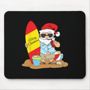 Summer Surf Board Beach Santa Hawaiian Christmas I Mouse Pad