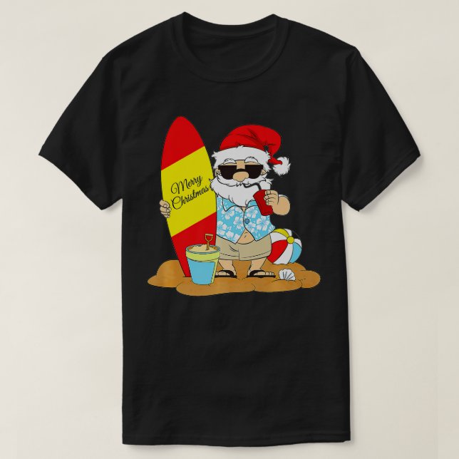 Summer Surf board beach Santa Hawaiian Christmas i T-Shirt (Design Front)