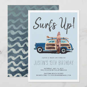Summer Surf Party Vintage Car Invitation