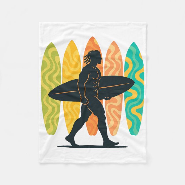 Summer Surfboarder Wave Surfing Surfboard Beach Su Fleece Blanket (Front)