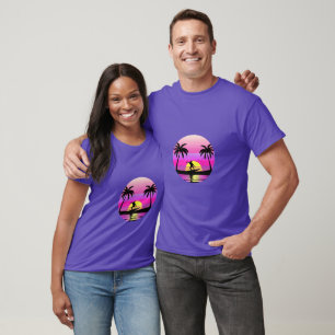 Summer Surfing Dream – Purple Sunset Coastal Scene T-Shirt