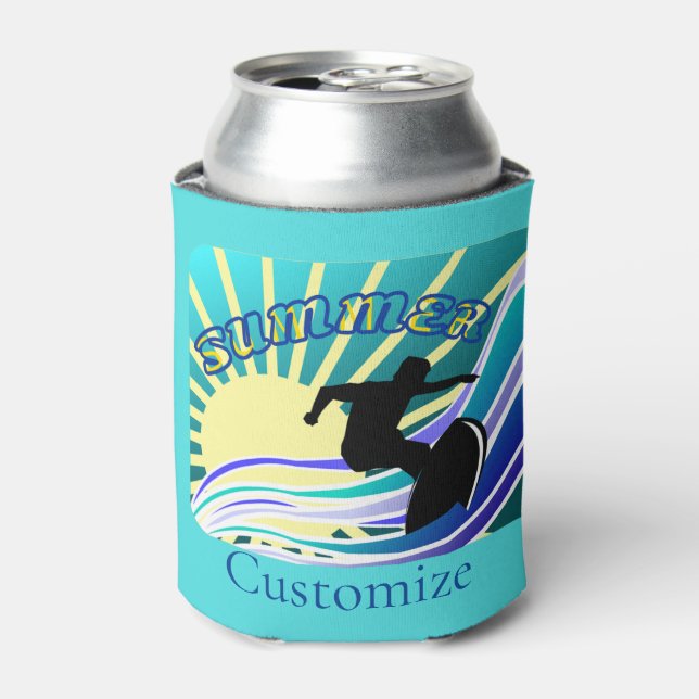 Summer Surfing Fun Thunder_Cove Can Cooler (Can Front)