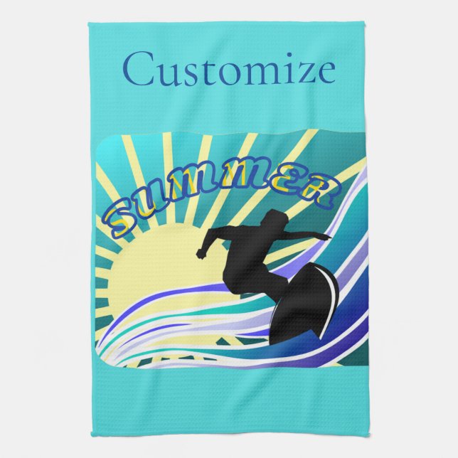 Summer Surfing Fun Thunder_Cove Tea Towel (Vertical)