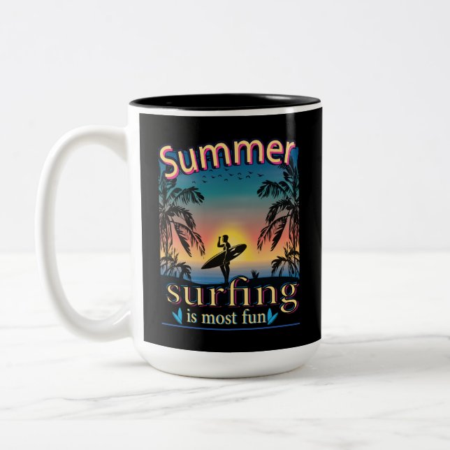 Summer - Surfing Is Most Fun Two-Tone Coffee Mug (Left)