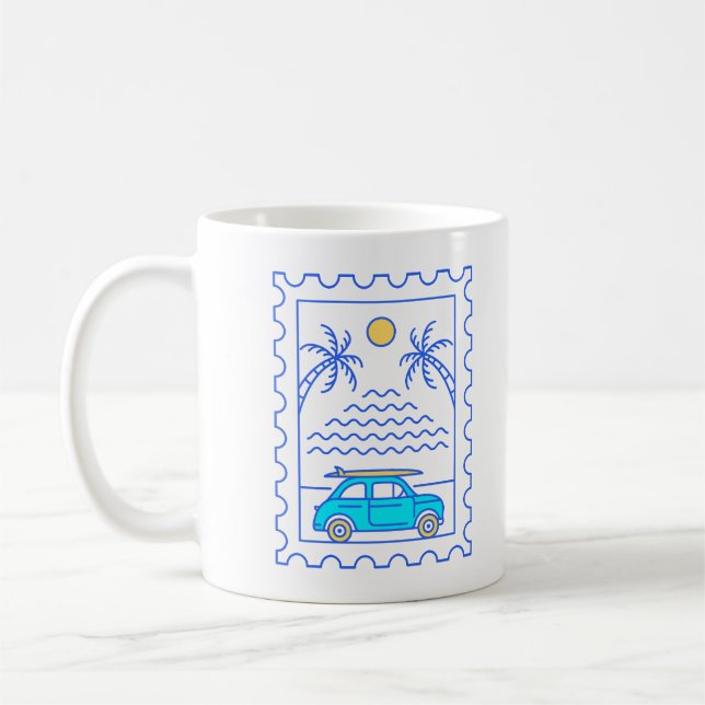 Summer Surfing Postal Stamp 2 Coffee Mug (Left)