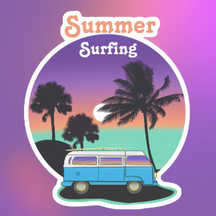 Summer Surfing Retro Camper Sunset Sticker