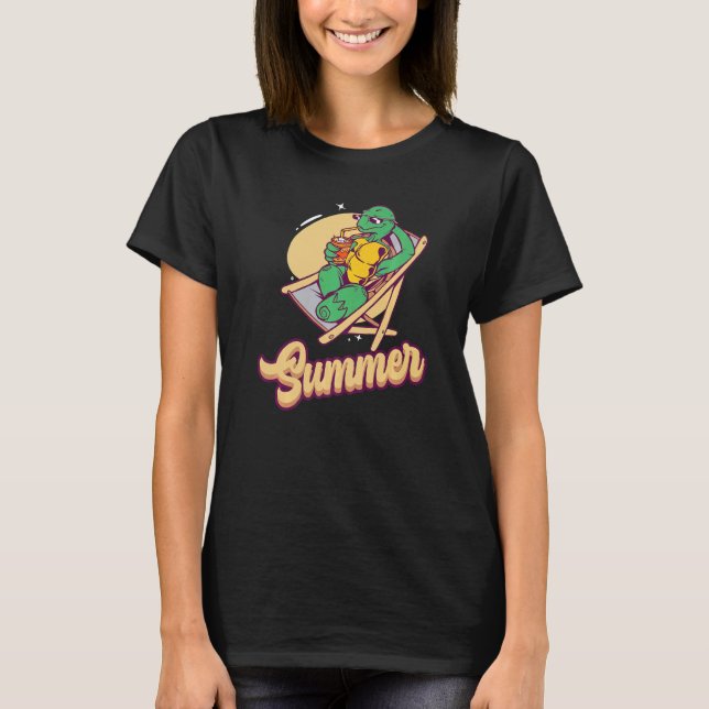 Summer Surfing Sea Vacation Turtle T-Shirt (Front)