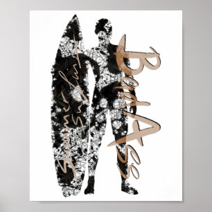 Summer Surfing Surfer In Black With Surfboard D Me Poster