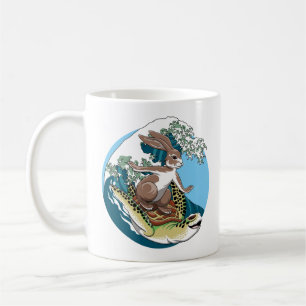 Summer Surfing - Turtle and Rabbit Illustration Coffee Mug