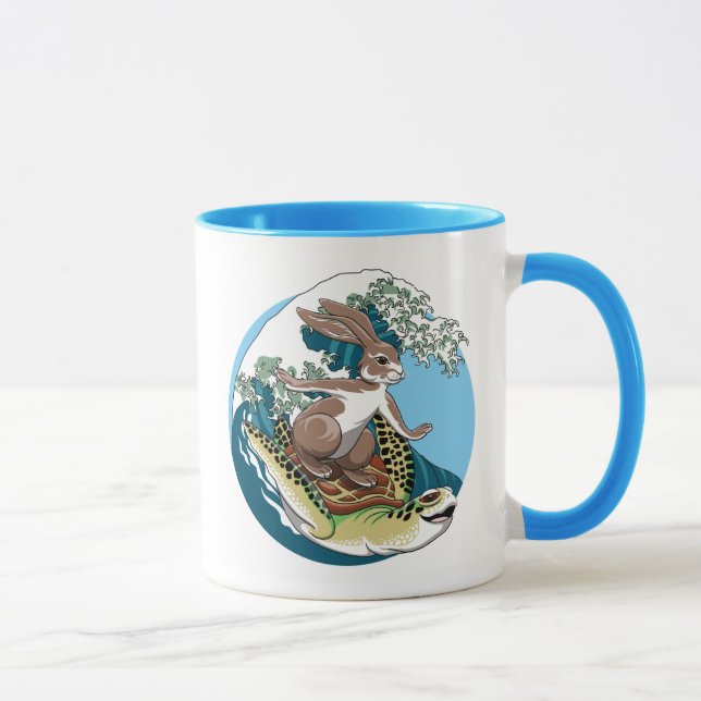 Summer Surfing - Turtle and Rabbit Illustration Mug (Right)