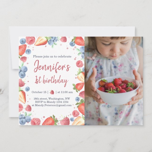 Summer Sweet Berry Baby Girl Birthday Invitation (Front)