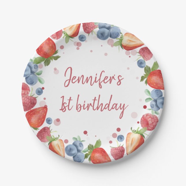 Summer Sweet Berry First Birthday Paper Plate (Front)