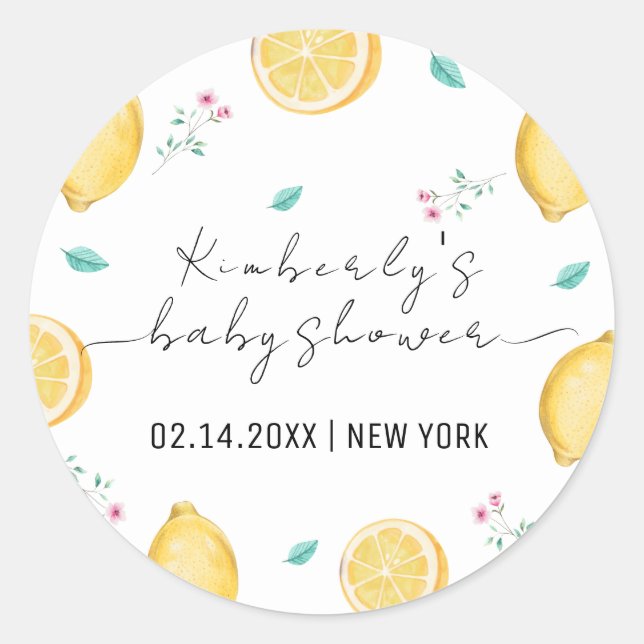 Summer Sweet Lemon Citrus Fruit Baby Shower  Classic Round Sticker (Front)