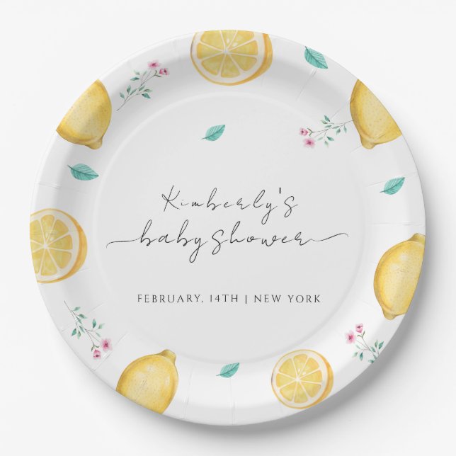 Summer Sweet Lemon Citrus Fruit Baby Shower  Paper Plate (Front)