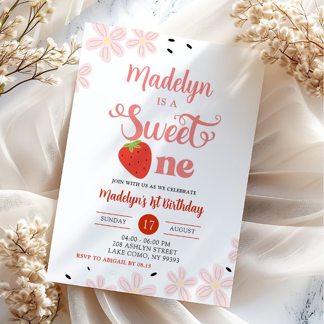 Summer Sweet One First Birthday Strawberry Invitation (Creator Uploaded)