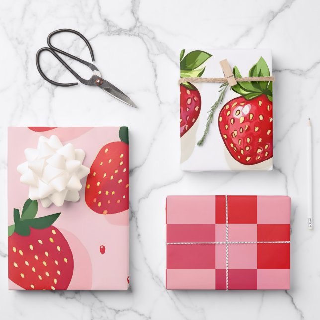 Summer Sweet Strawberry Wrapping Paper Sheet (Front)