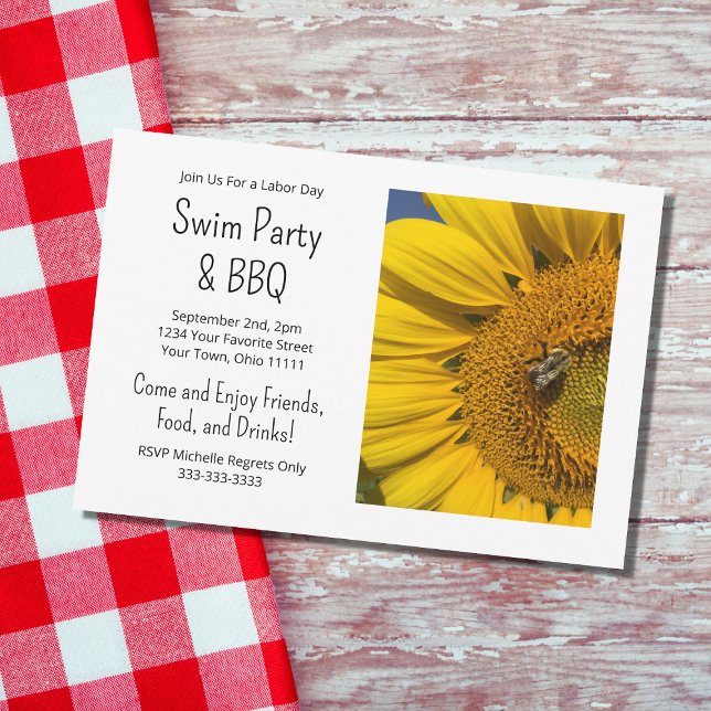 Summer Swim Party Barbecue Rustic Sunflower Invitation (Creator Uploaded)