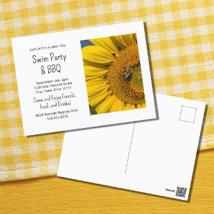 Summer Swim Party Barbecue Sunflower Invitation Postcard