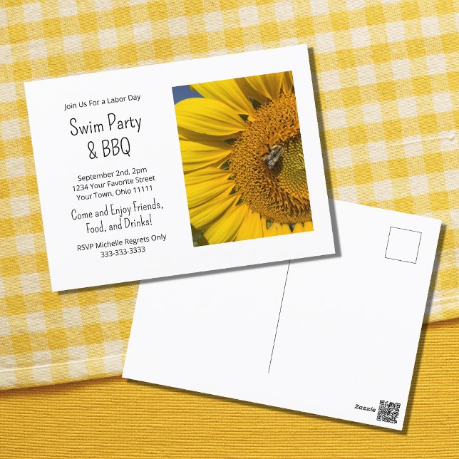 Summer Swim Party Barbecue Sunflower Invitation Postcard (Creator Uploaded)
