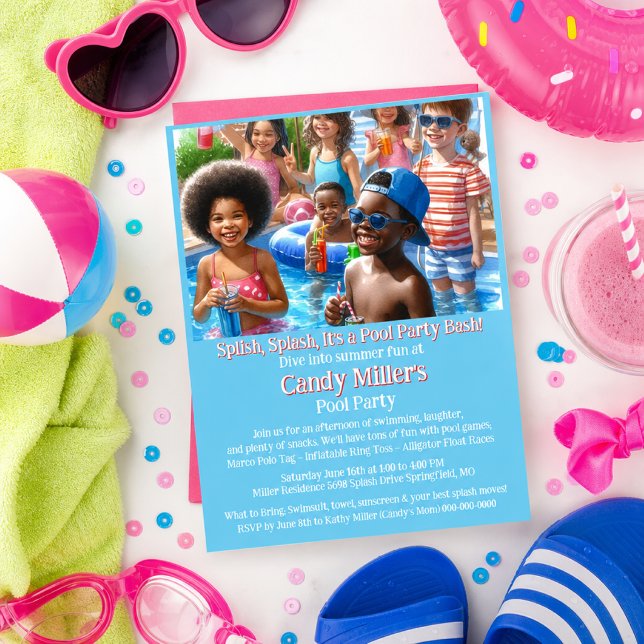 Summer Swim Pool Party Girl Birthday Invitation Flyer (Creator Uploaded)