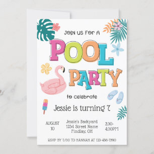 Summer Swimming Pool Party Birthday Any Age Invitation