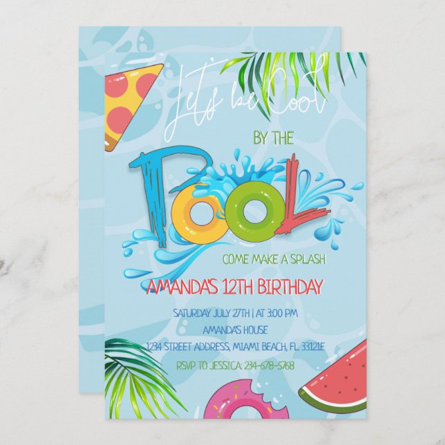 Summer Swimming Pool Party Birthday Invitation (Front/Back)