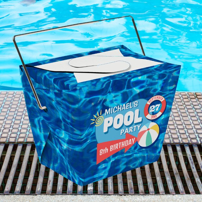 Summer Swimming Pool Party Tropical Birthday Blue  Favour Box (Creator Uploaded)