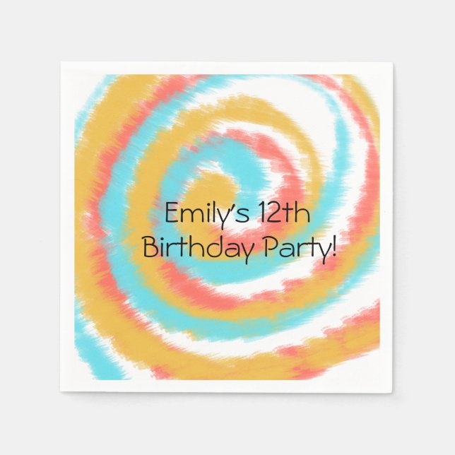 Summer Swirl Tie Dye Abstract Birthday Party Napkin (Front)