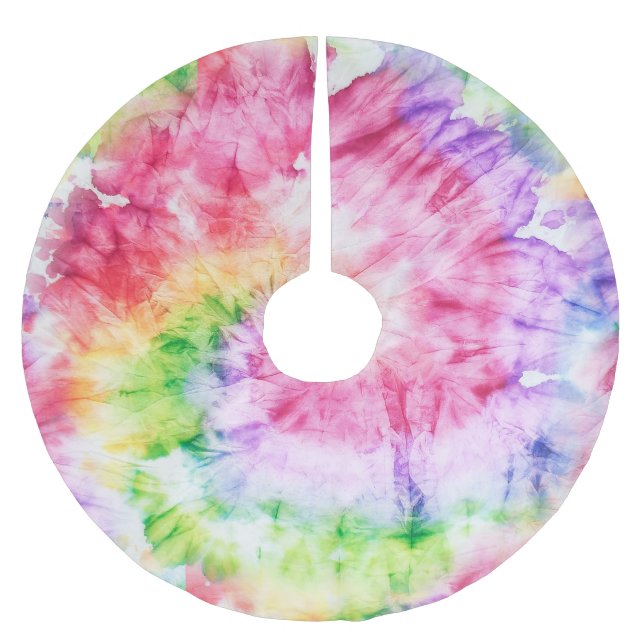 Summer Swirls: Pastel Tie-Dye Pattern Brushed Polyester Tree Skirt (Front)