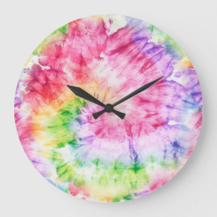 Summer Swirls: Pastel Tie-Dye Pattern Large Clock