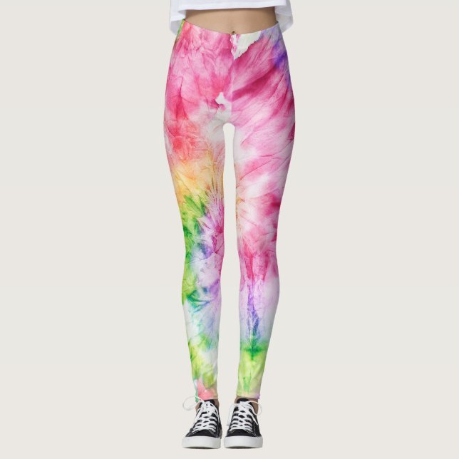 Summer Swirls: Pastel Tie-Dye Pattern Leggings (Front)