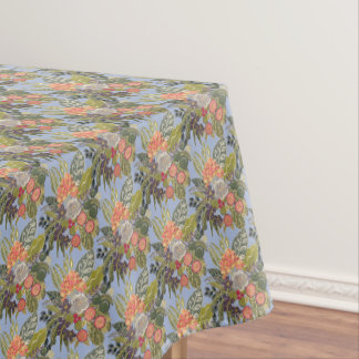 Summer Tapestry Flowers on Sky Blue Tablecloth