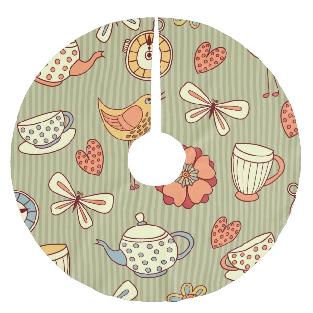 Summer Tea Party: Seamless Pattern Brushed Polyester Tree Skirt (Front)