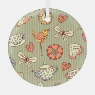 Summer Tea Party: Seamless Pattern Glass Tree Decoration