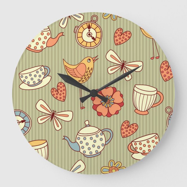 Summer Tea Party: Seamless Pattern Large Clock (Front)