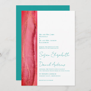 Summer Teal Red Pink Wedding Invitation