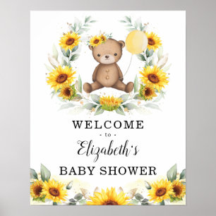 Summer Teddy Bear Sunflower Wreath Welcome Baby Poster