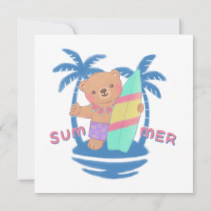 Summer Teddy Bear Surfer in Hawaii Card
