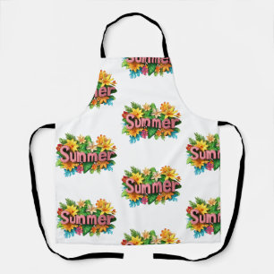 Summer Text - Colorful Summer Flowers Illustration Apron
