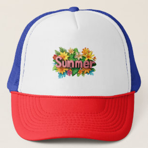 Summer Text - Colorful Summer Flowers Illustration Trucker Hat
