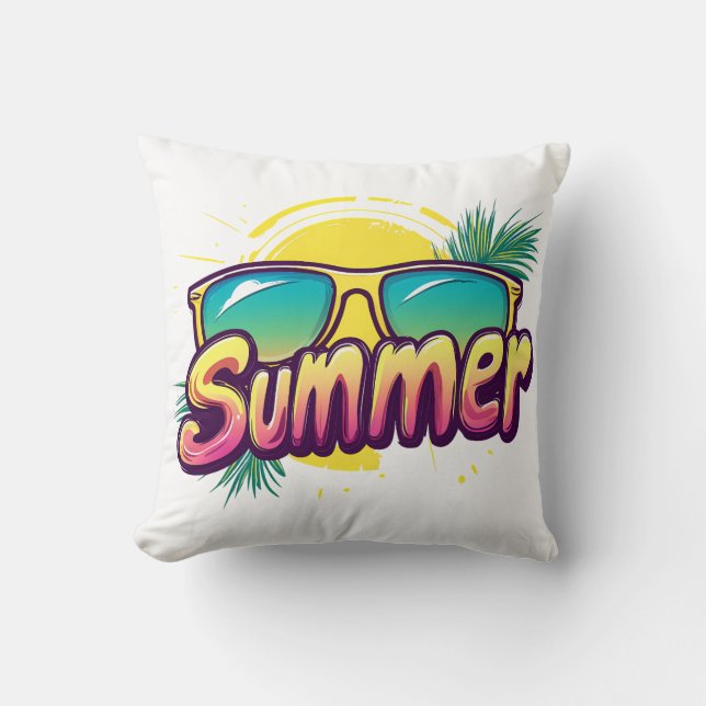 Summer Text - Colorful Summer Sunglasses design  Cushion (Front)