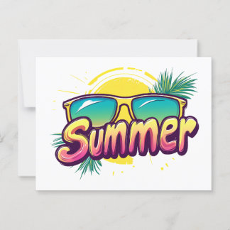 Summer Text - Colorful Summer Sunglasses design Postcard