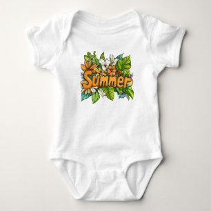 Summer Text - Summer Floral Design Baby Bodysuit