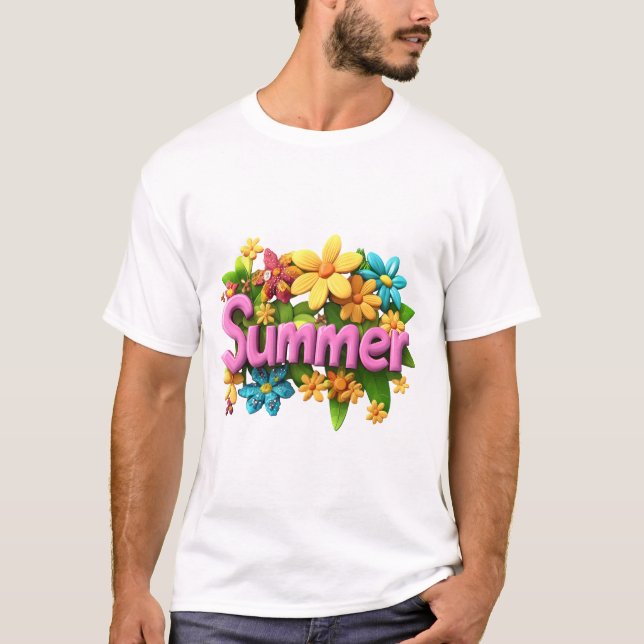 Summer Text with Flowers T-Shirt (Front)