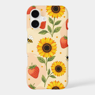 Summer theme with sunflowers and strawberries
