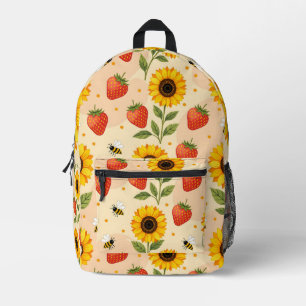 Summer theme with sunflowers and strawberries printed backpack