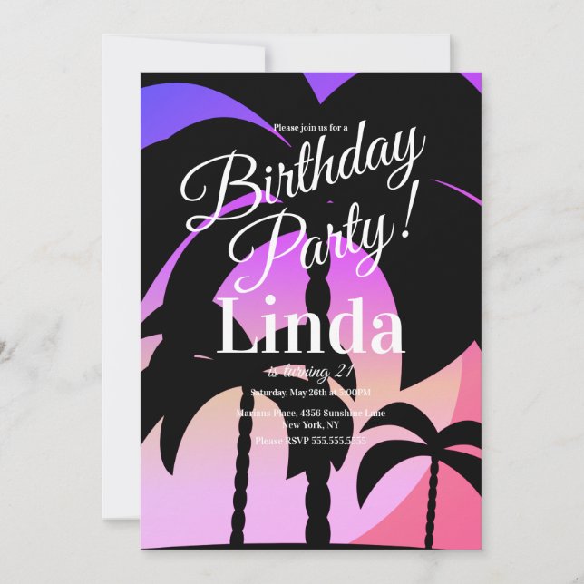 Summer Themed Palm Tree Colourful  Invitation (Front)